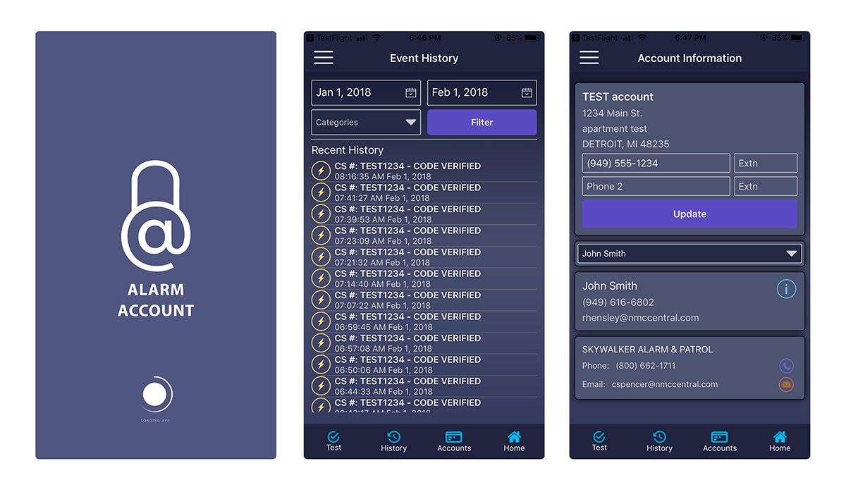 alarmaccount screens